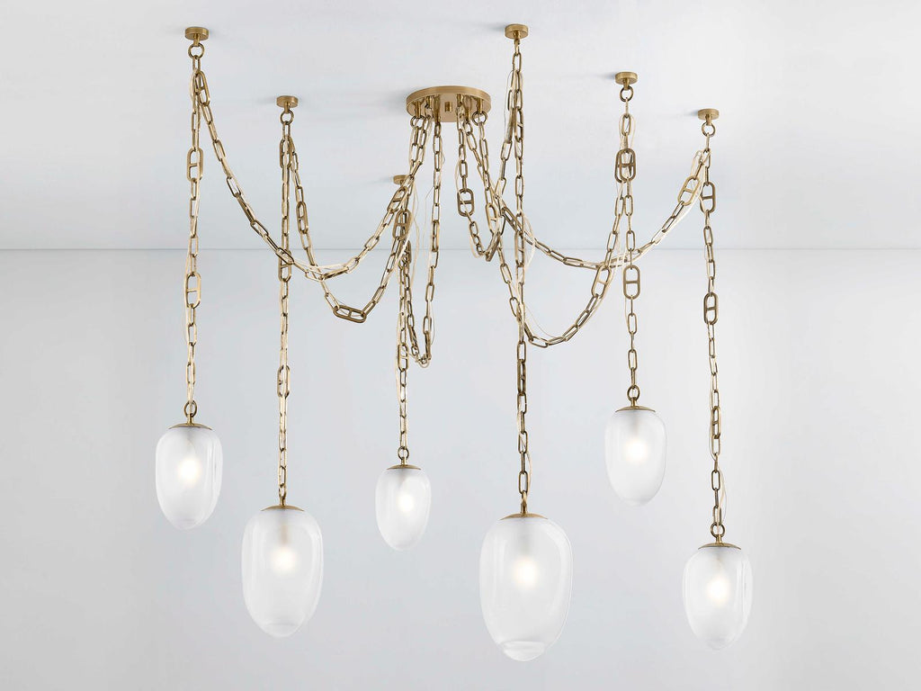 Corbett Lighting 6-Light Daith Chandelier in Vintage Brass with Etched Glass Shades