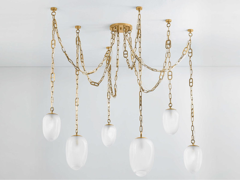 Corbett Lighting 6-Light Daith Chandelier in Vintage Brass with Etched Glass Shades