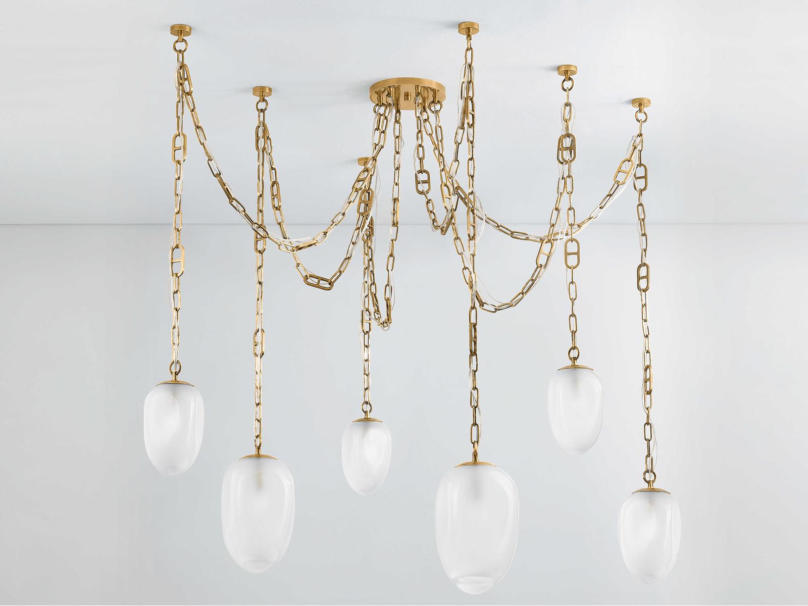 Corbett Lighting 6-Light Daith Chandelier in Vintage Brass with Etched Glass Shades