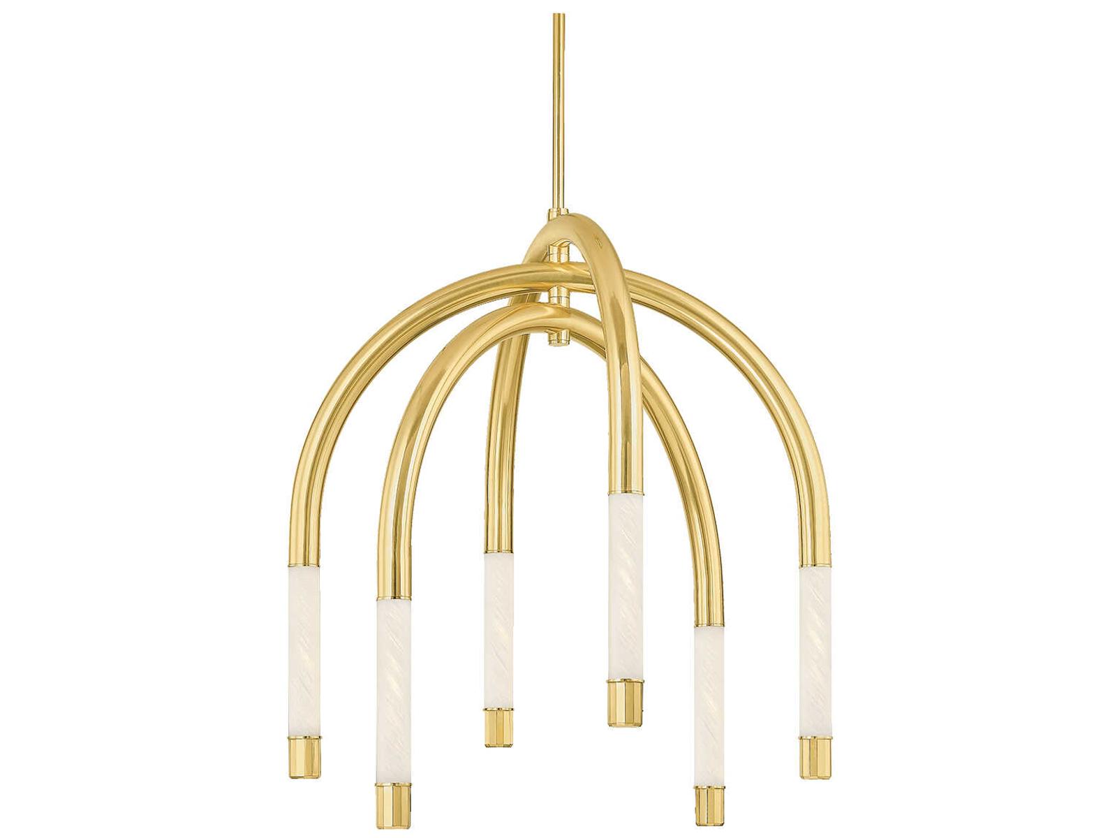 Corbett Lighting Zeme 6-Light Chandelier in Vintage Polished Brass with Etched Cloud Glass
