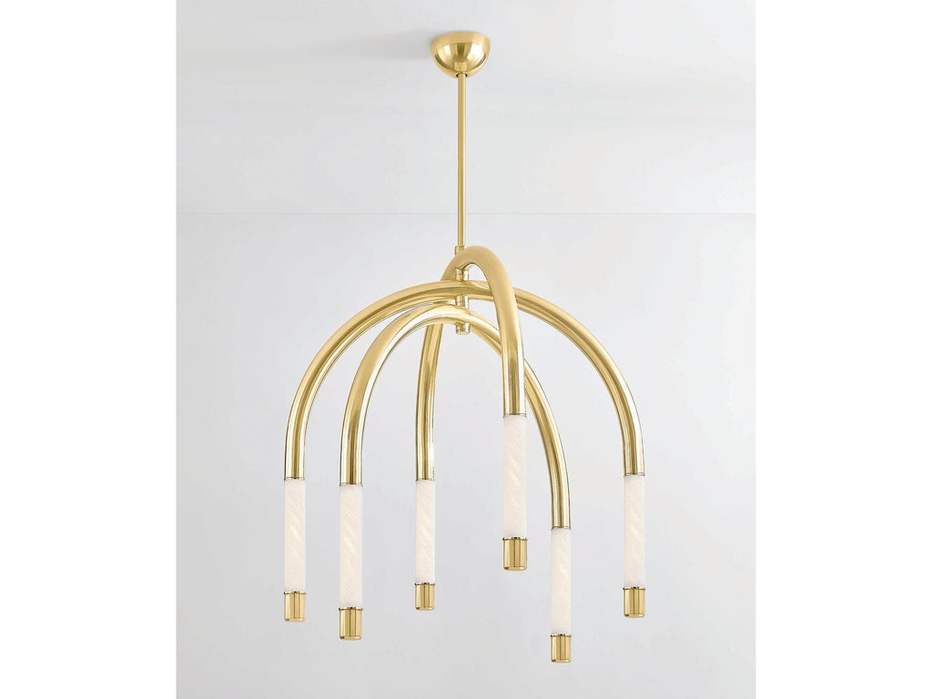 Corbett Lighting Zeme 6-Light Chandelier in Vintage Polished Brass with Etched Cloud Glass