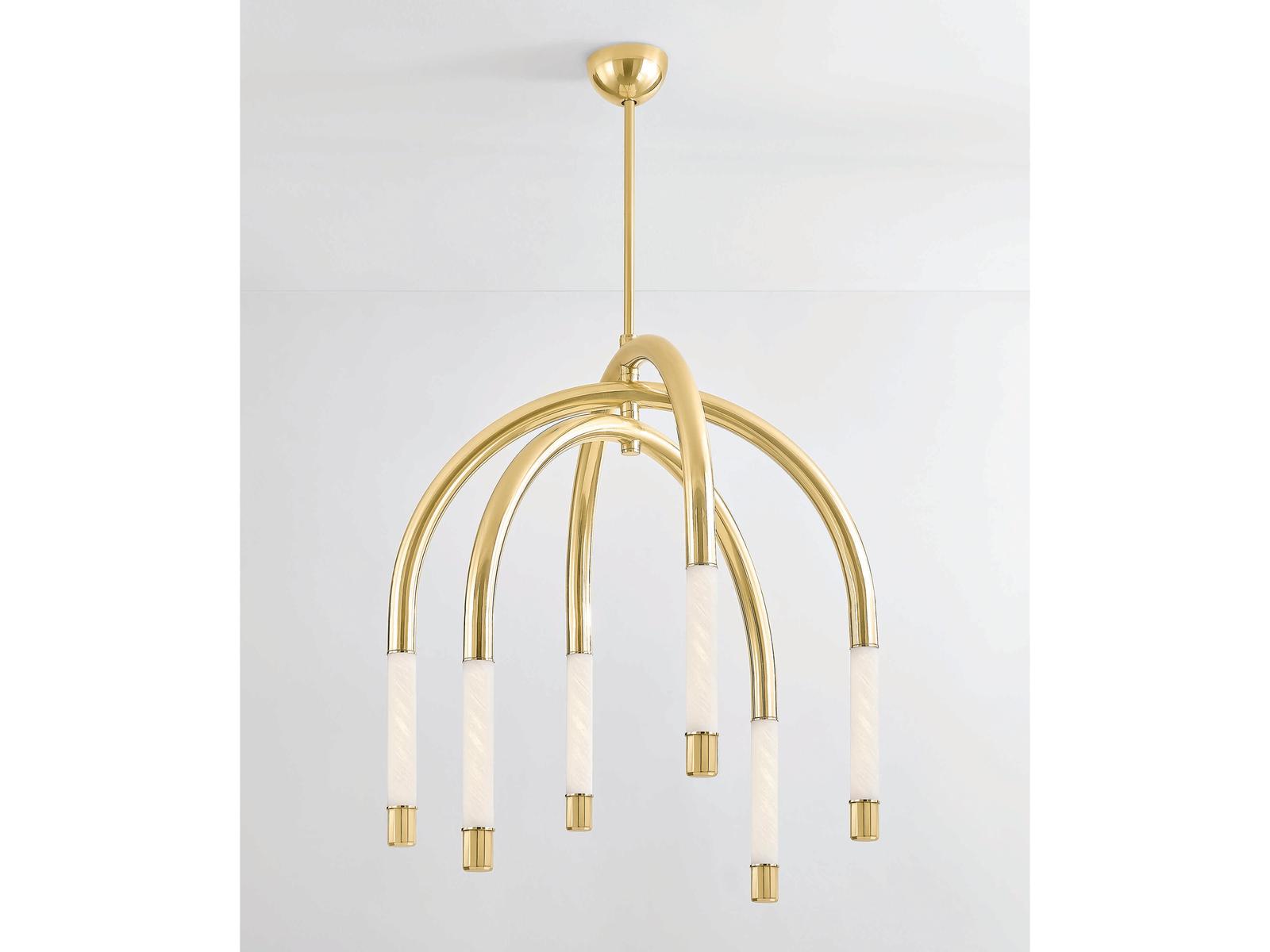 Corbett Lighting Zeme 6-Light Chandelier in Vintage Polished Brass with Etched Cloud Glass