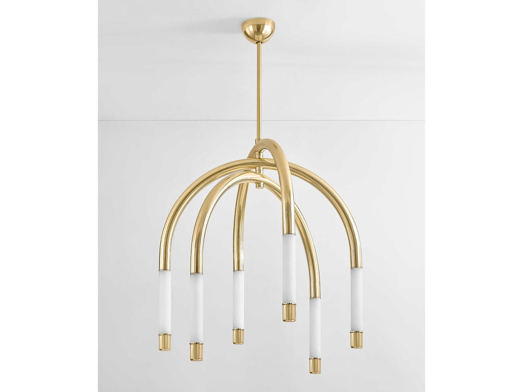 Corbett Lighting Zeme 6-Light Chandelier in Vintage Polished Brass with Etched Cloud Glass