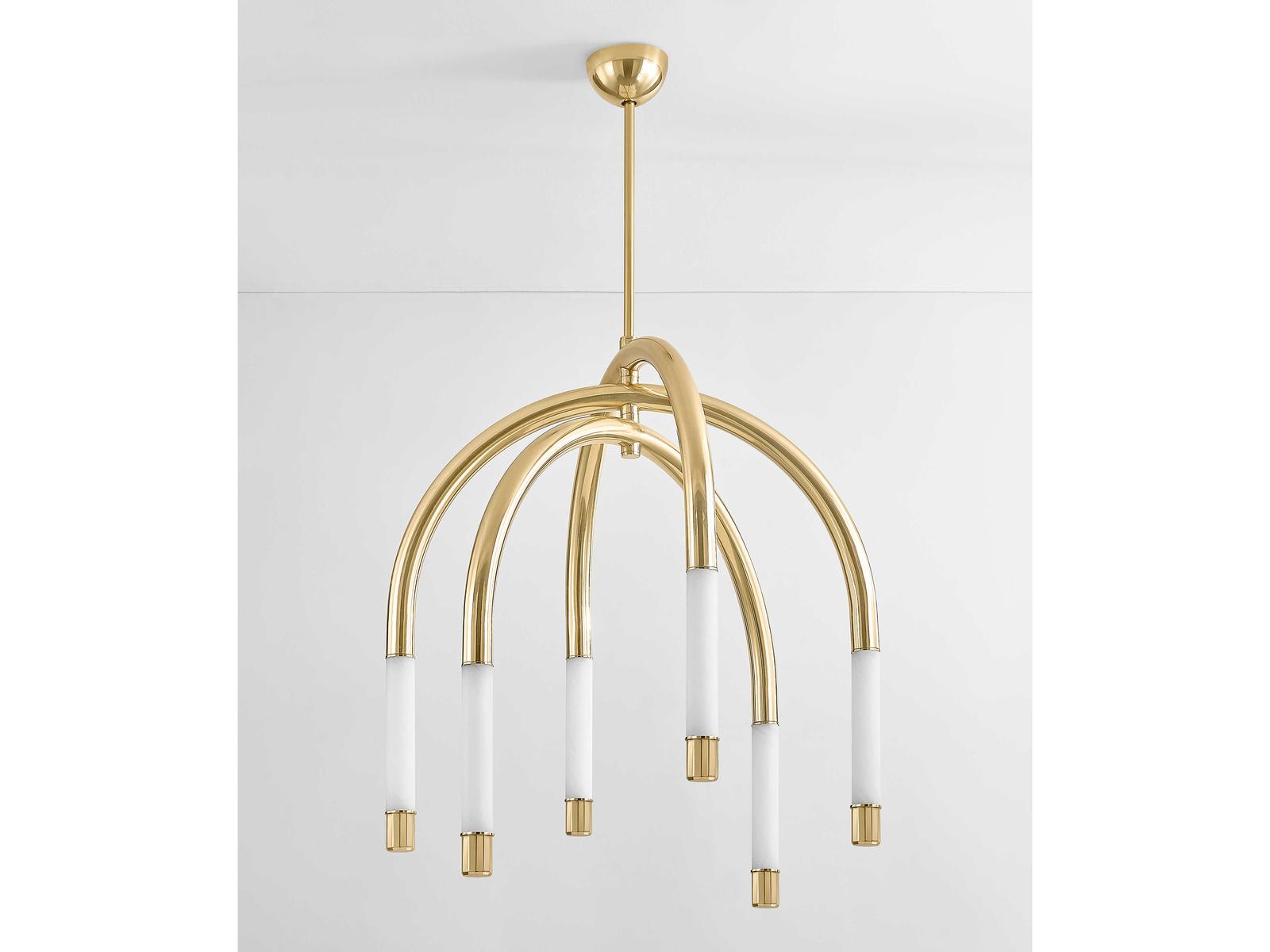 Corbett Lighting Zeme 6-Light Chandelier in Vintage Polished Brass with Etched Cloud Glass