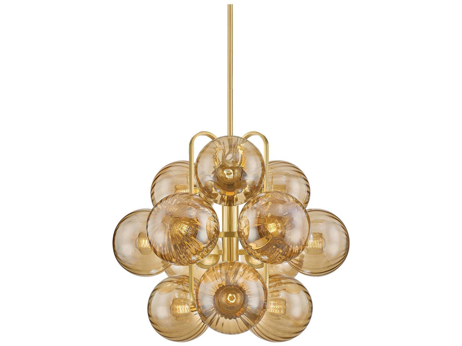 Corbett Lighting Cronus 12-Light Chandelier in Vintage Polished Brass with Light Bronze Glass