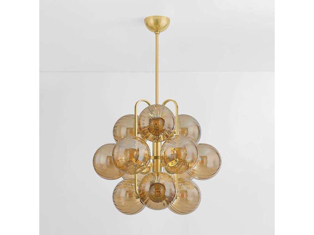 Corbett Lighting Cronus 12-Light Chandelier in Vintage Polished Brass with Light Bronze Glass