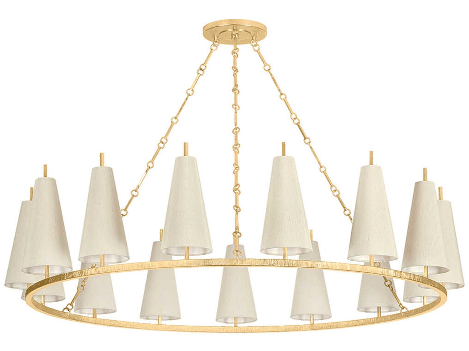 Corbett Lighting 15-Light Tirana Chandelier in Vintage Gold Leaf with Silk Shades