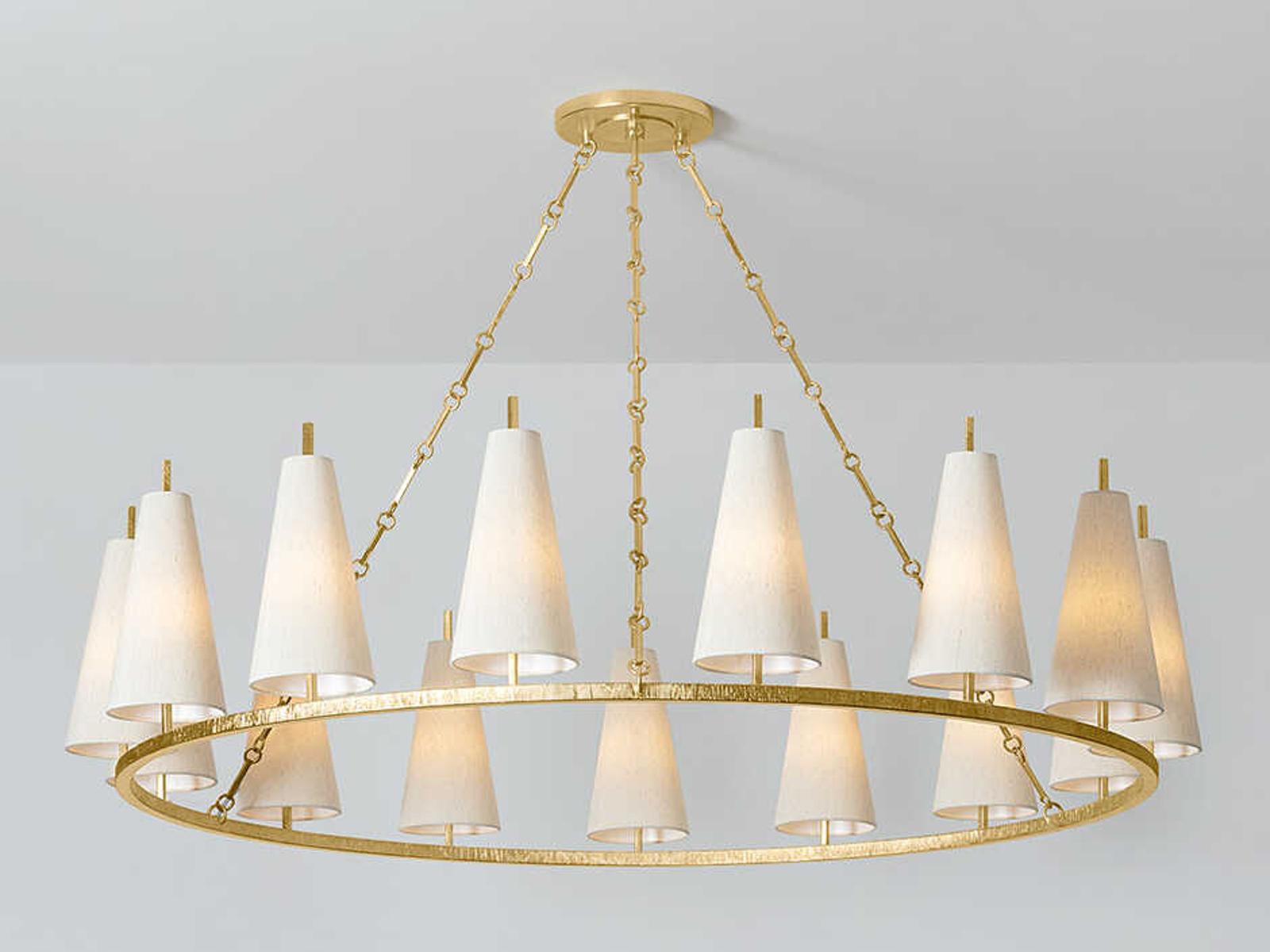 Corbett Lighting 15-Light Tirana Chandelier in Vintage Gold Leaf with Silk Shades