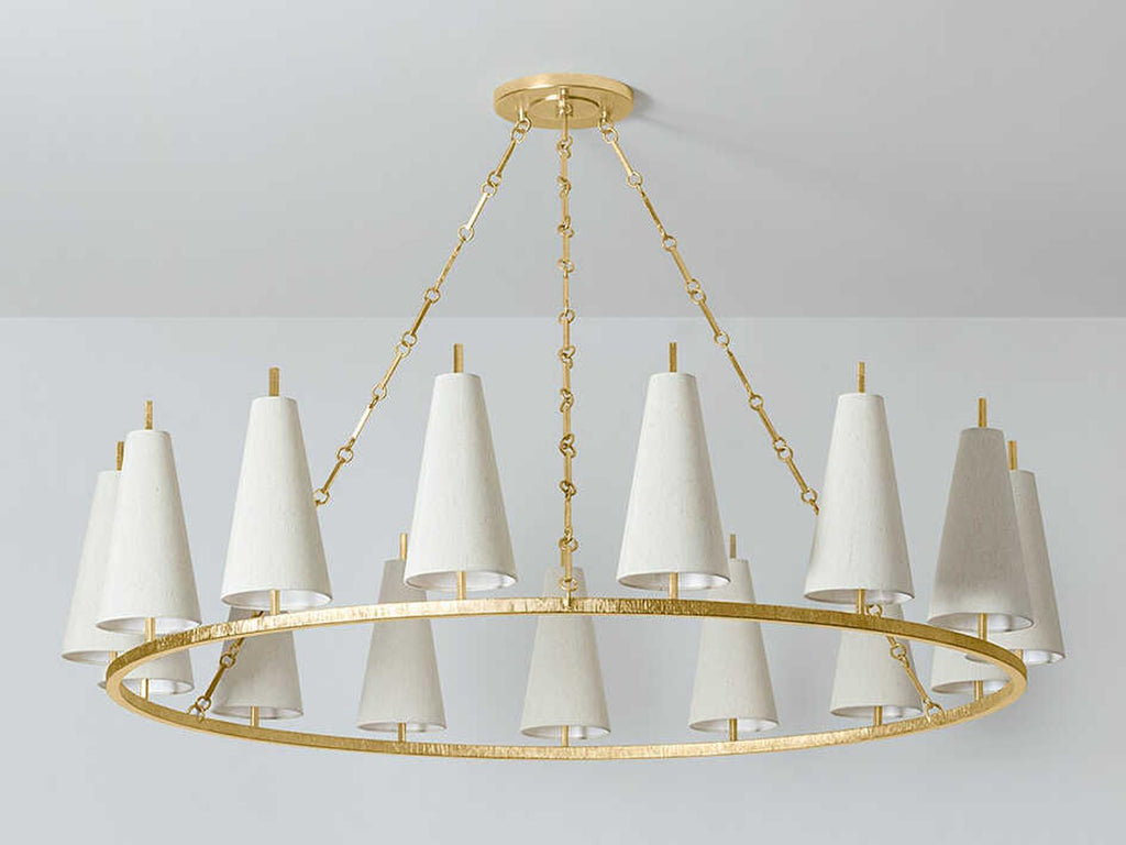 Corbett Lighting 15-Light Tirana Chandelier in Vintage Gold Leaf with Silk Shades
