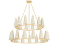 Corbett Lighting 27-Light Tirana Chandelier in Vintage Gold Leaf with Raw Silk Shades