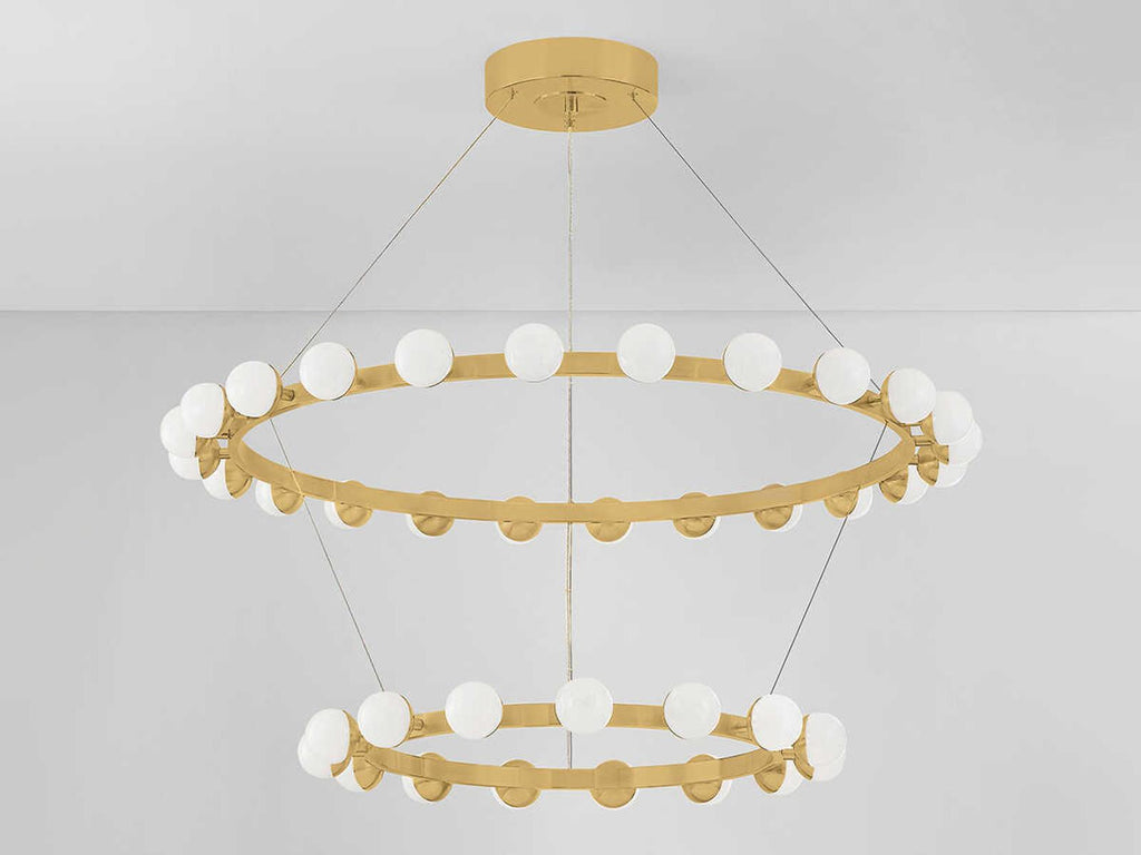 Corbett Lighting Linus 39-Light LED Chandelier in Vintage Brass with White Luna Glass