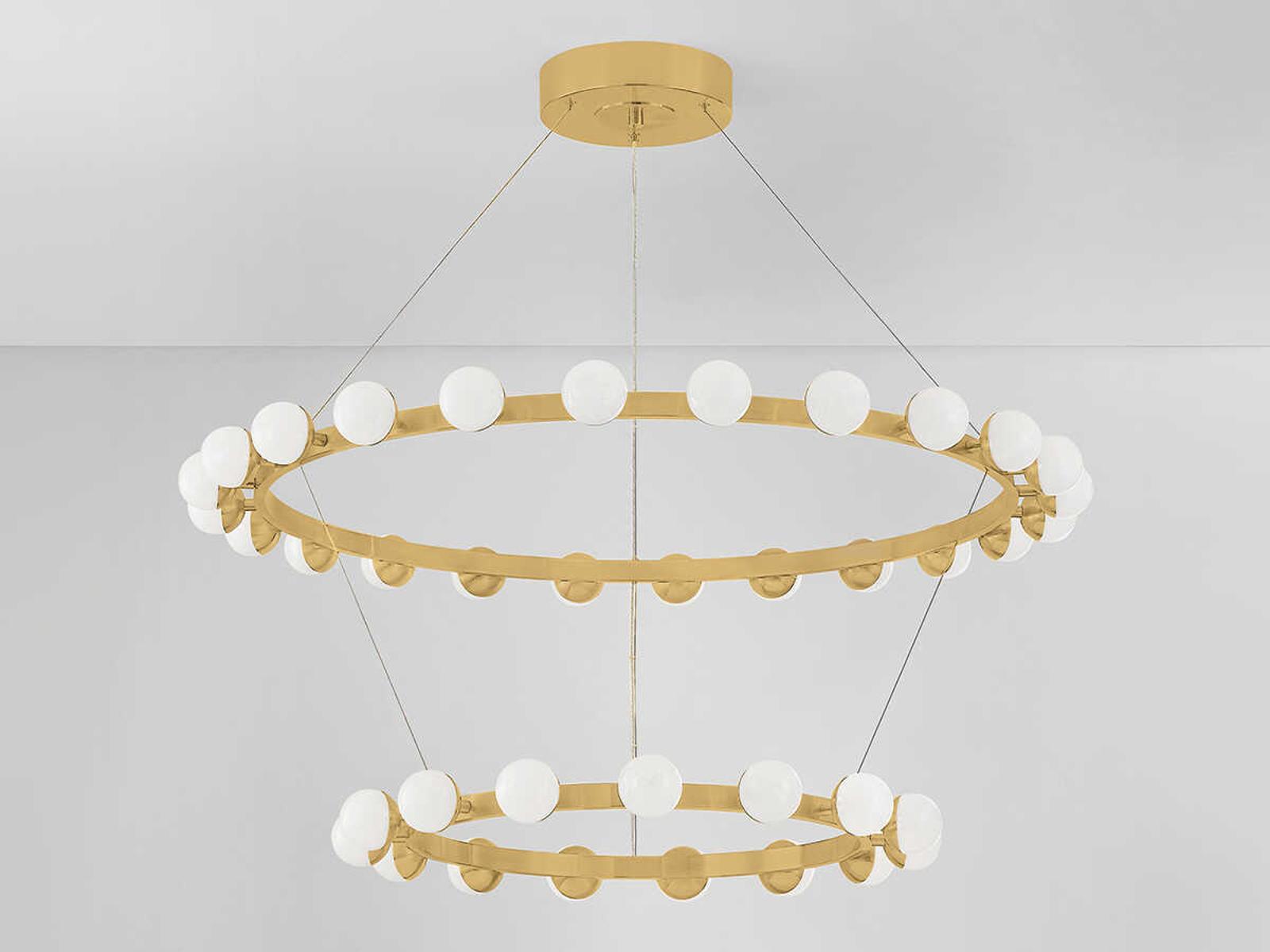 Corbett Lighting Linus 39-Light LED Chandelier in Vintage Brass with White Luna Glass