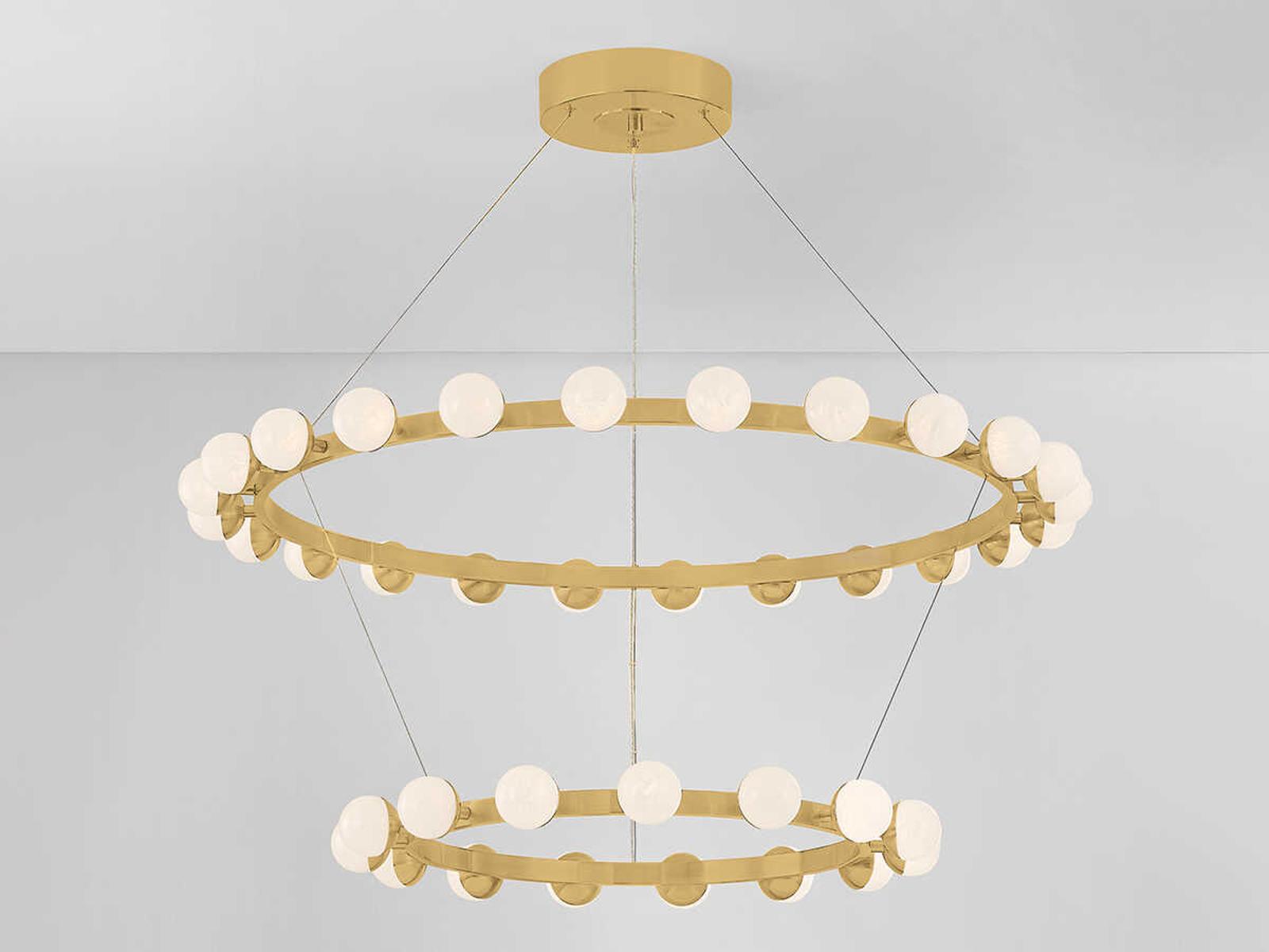 Corbett Lighting Linus 39-Light LED Chandelier in Vintage Brass with White Luna Glass