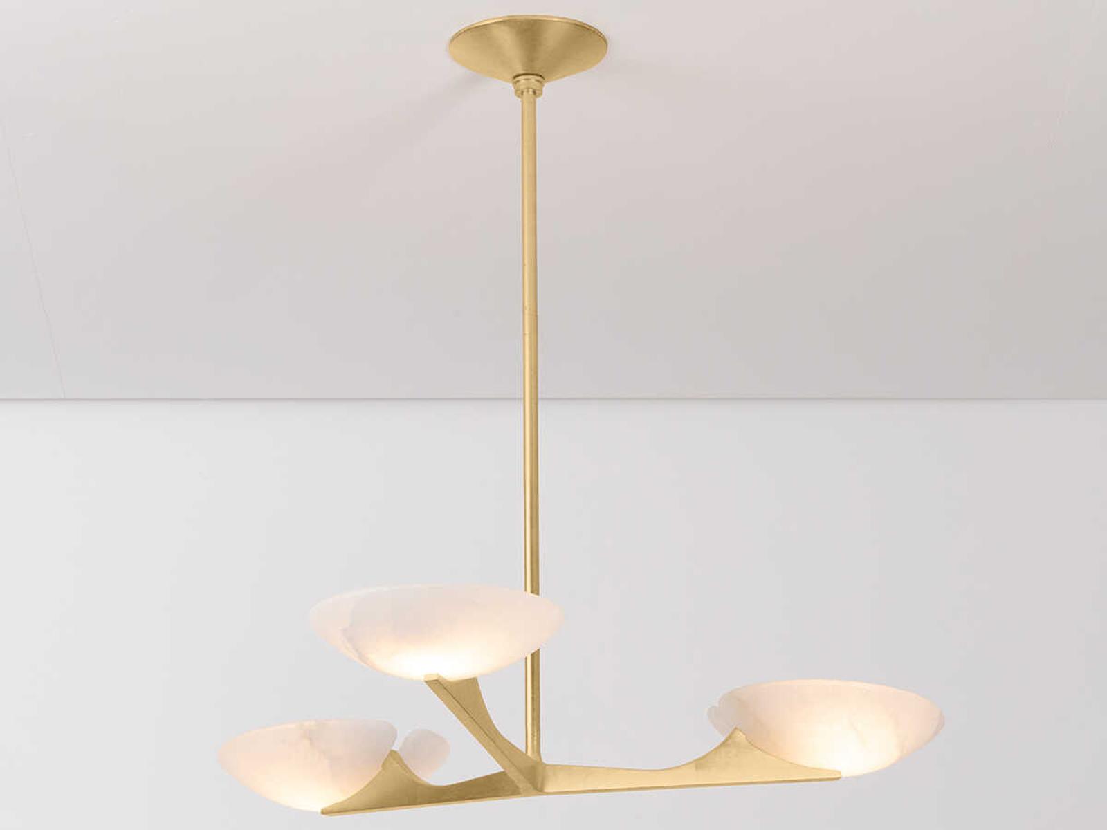 Corbett Lighting Malachite 3-Light Chandelier in Vintage Gold Leaf