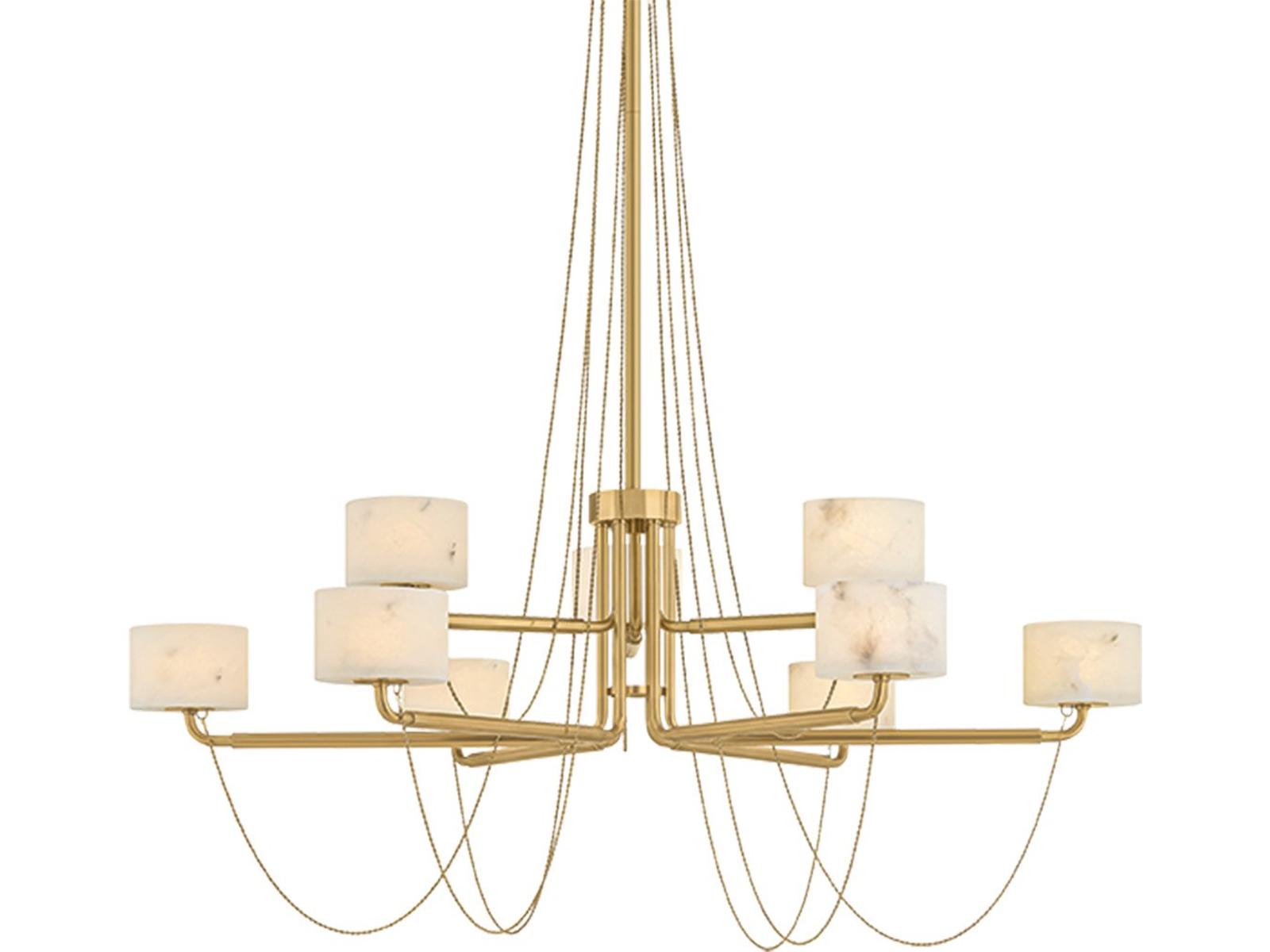 Corbett Lighting Bunda 9-Light Vintage Brass Gold Drum Tiered Chandelier