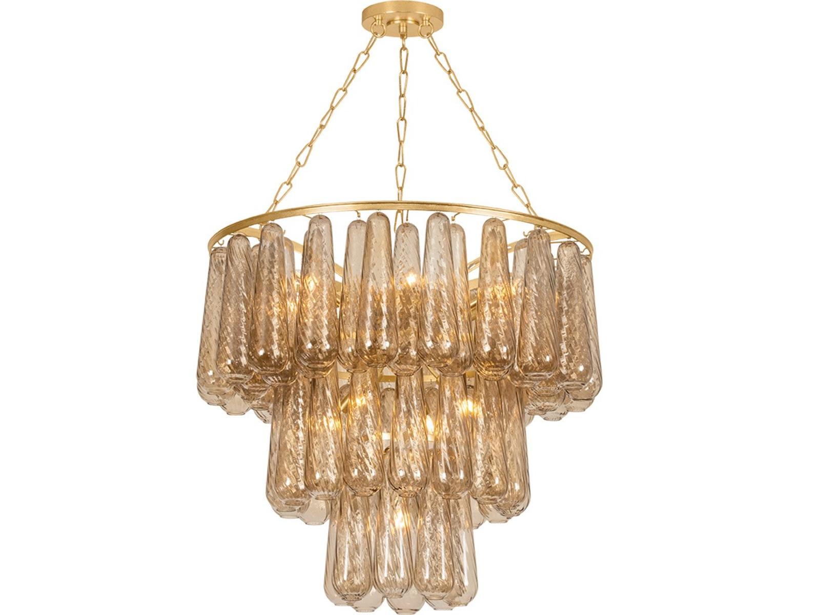 Corbett Lighting Milos 11-Light Vintage Gold Leaf Clear Glass Tiered Round Chandelier