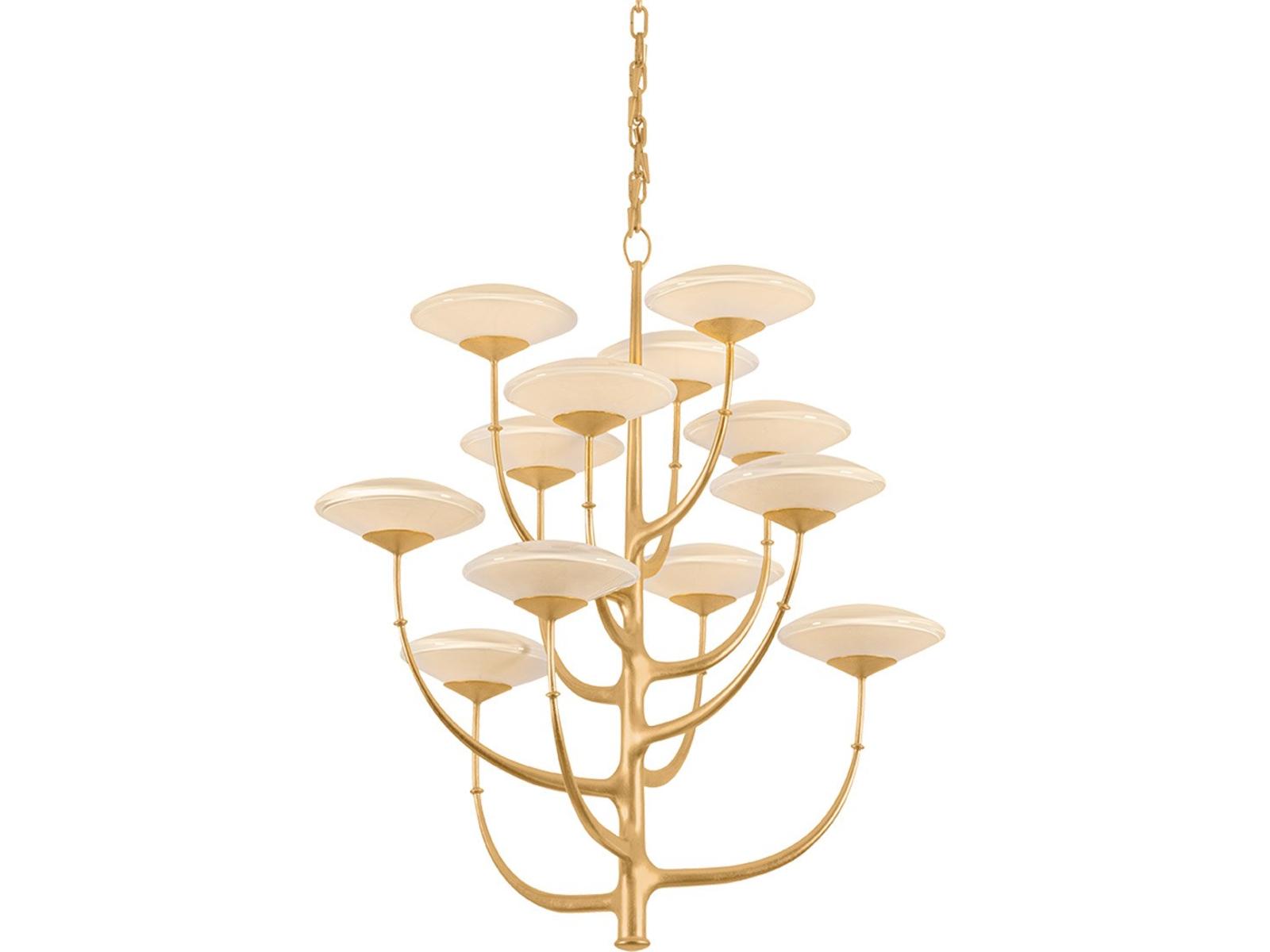 Corbett Lighting Pluro 12-Light Vintage Gold Leaf Off White Tiered Chandelier