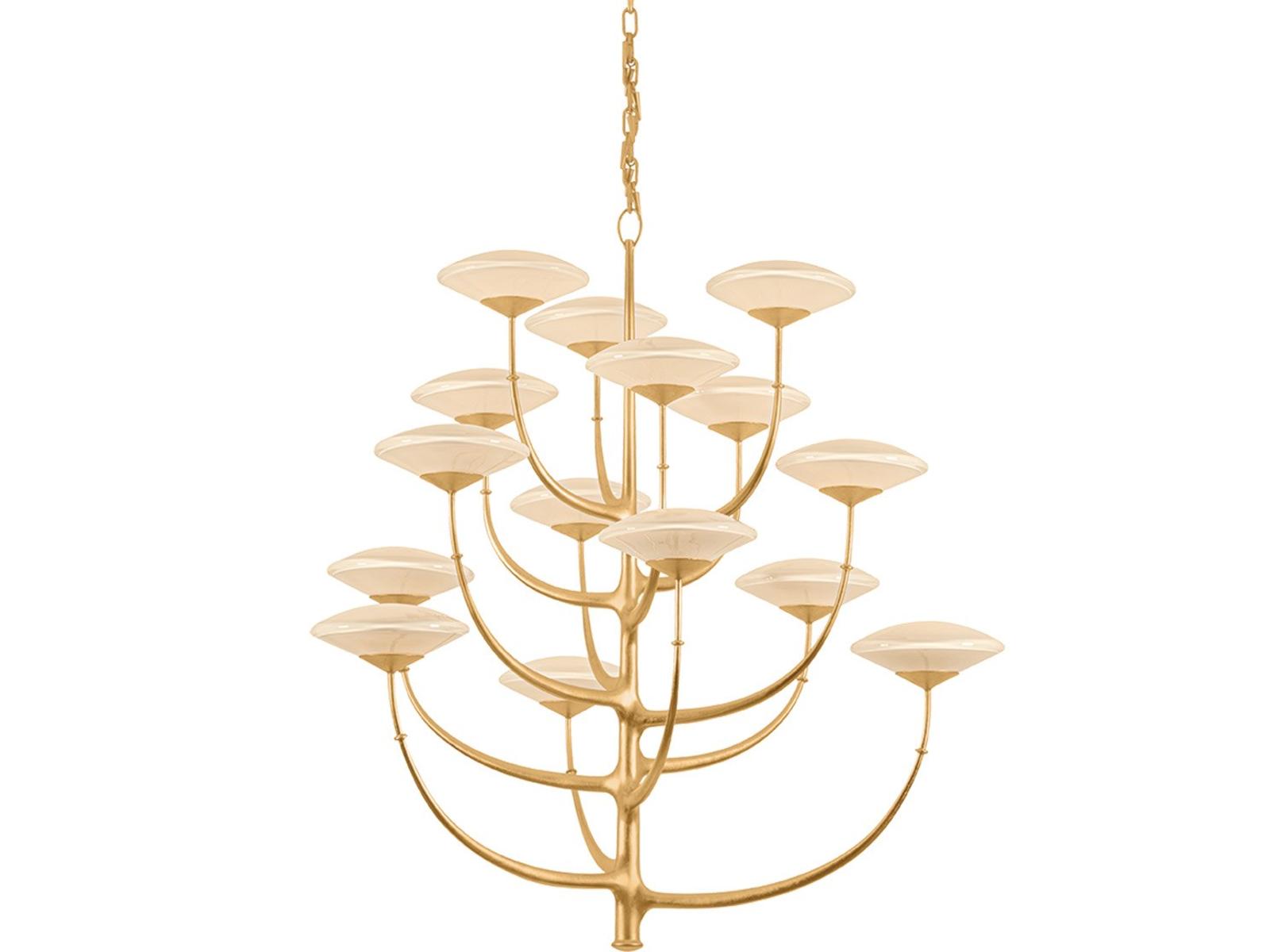 Corbett Lighting Pluro 15-Light Vintage Gold Leaf Off White Tiered Bowl Chandelier