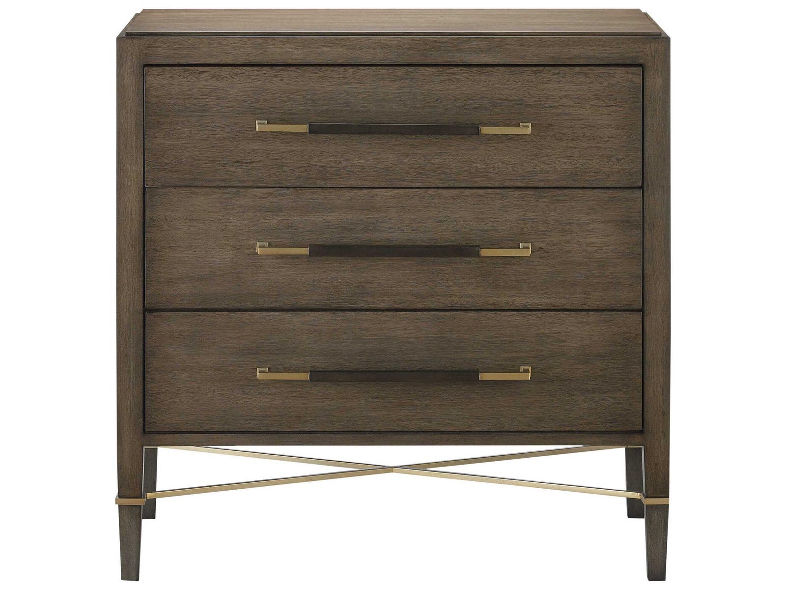 Vistas 3-Drawers Brown Mahogany Wood Chest Nightstand