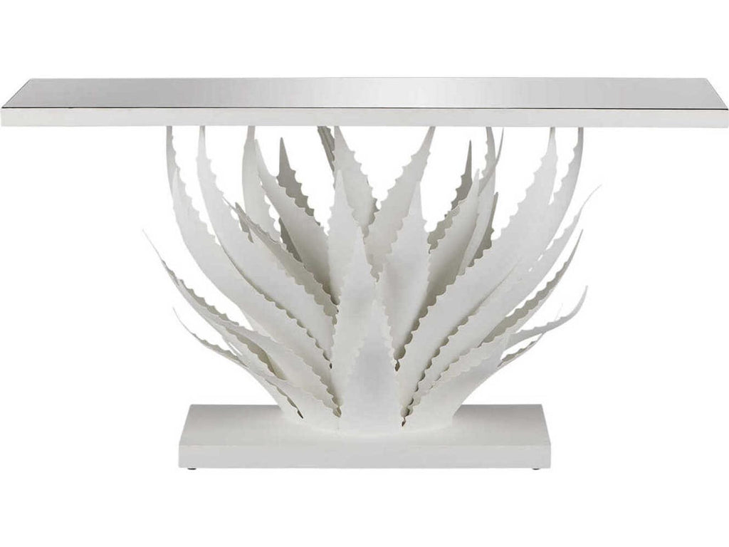 Agave Rectangular Glass Gesso White Mirror Console Table