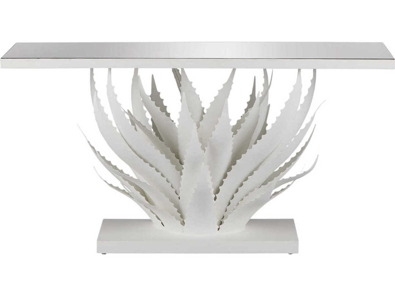 Agave Rectangular Glass Gesso White Mirror Console Table