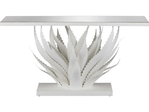 Agave Rectangular Glass Gesso White Mirror Console Table