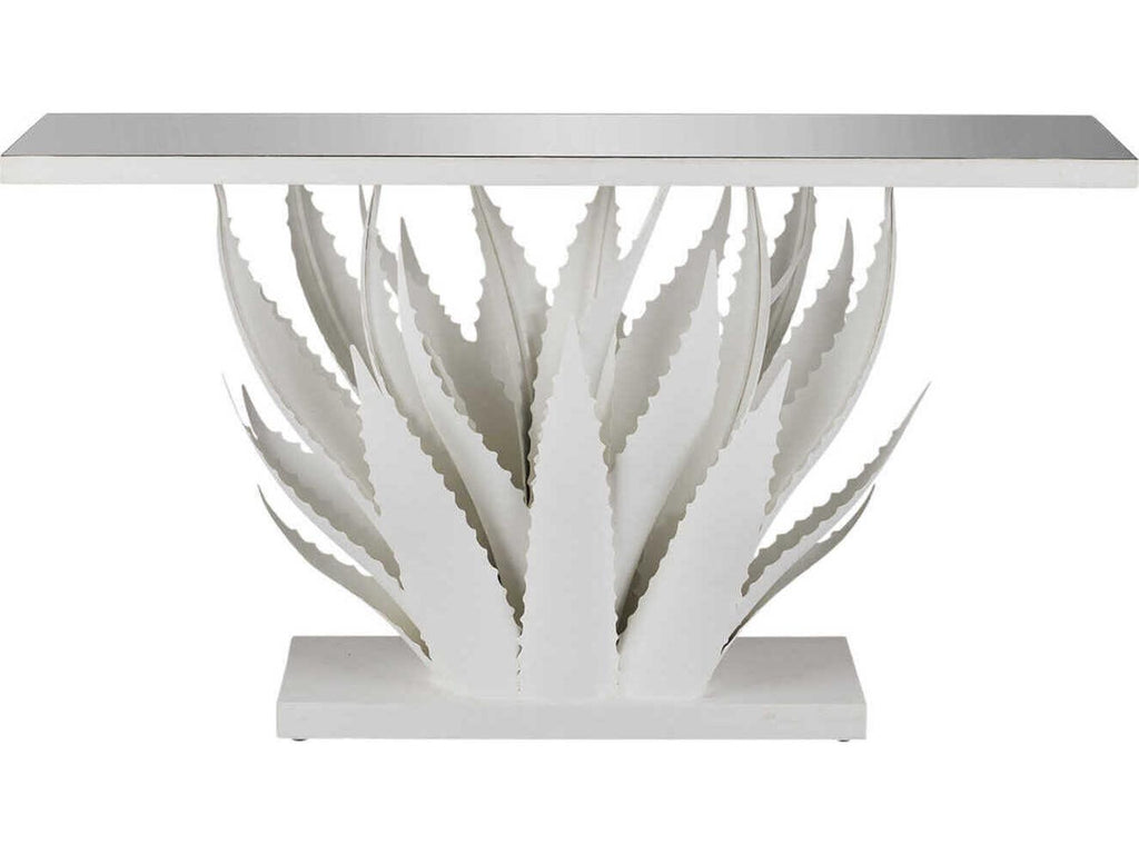 Agave Rectangular Glass Gesso White Mirror Console Table