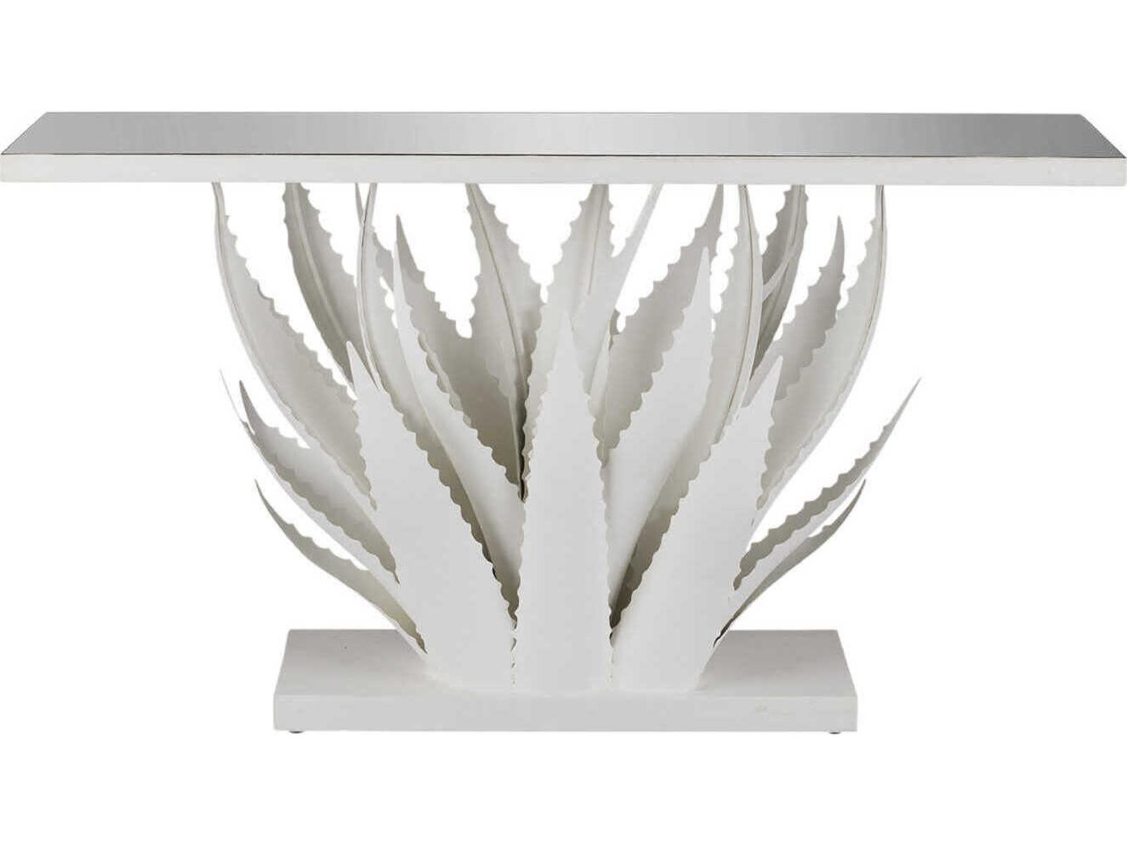 Agave Rectangular Glass Gesso White Mirror Console Table