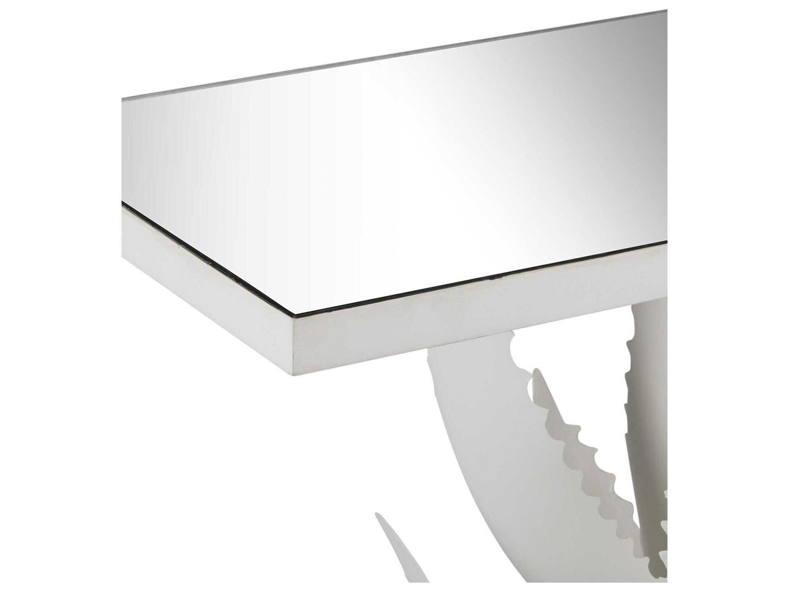 Agave Rectangular Glass Gesso White Mirror Console Table