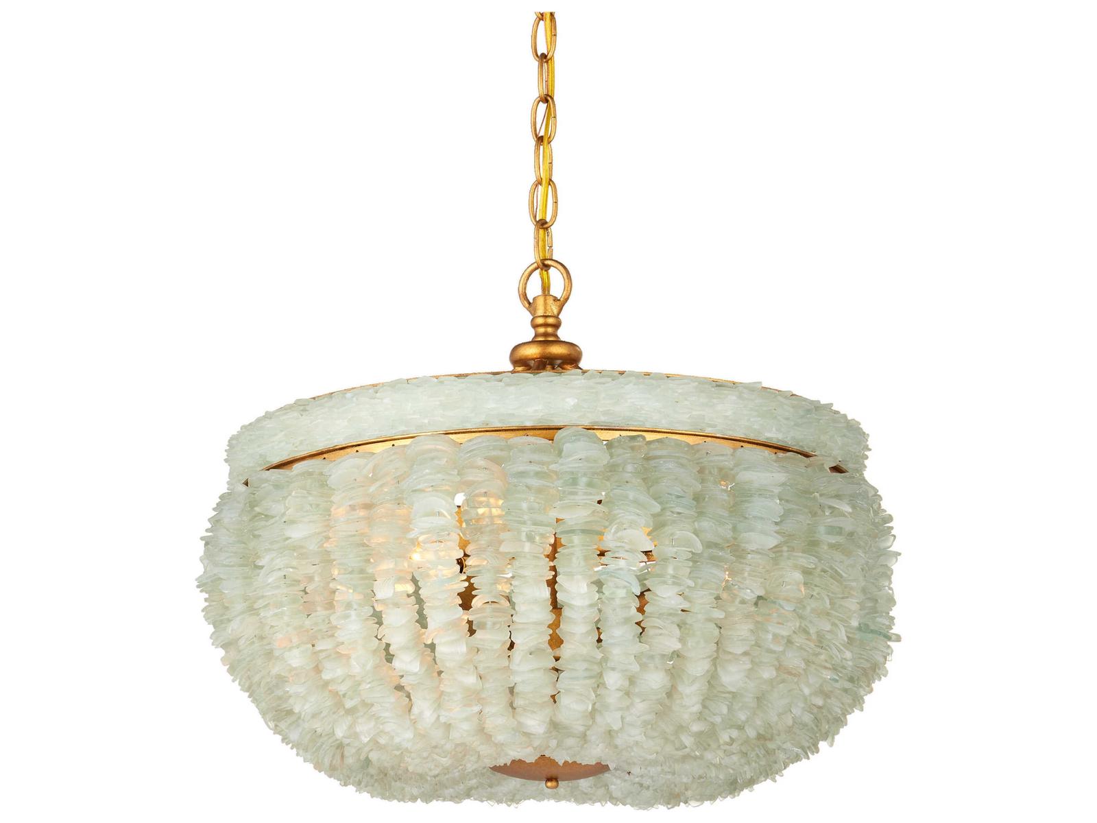 Luxecor Vistas 3-Light Contemporary Gold Leaf seaglass Bowl Chandelier