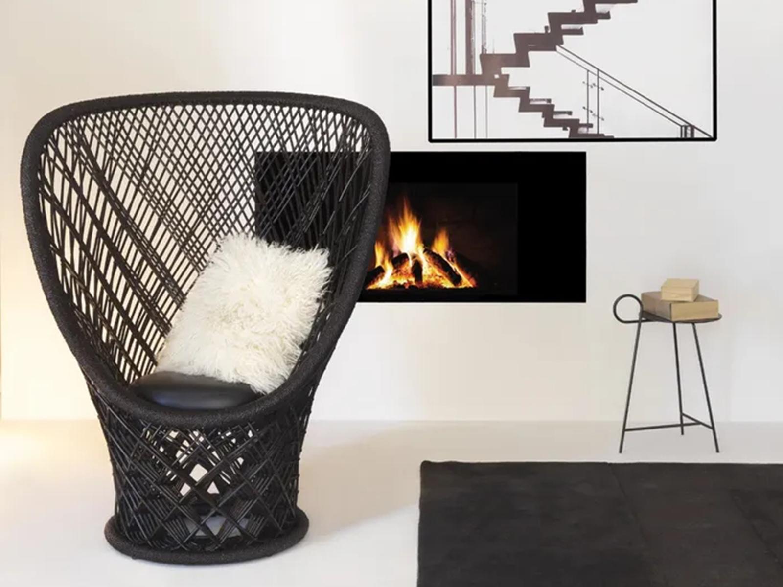Pavo Real Accent Chair by Patricia Urquiola in Brown Cane and Black Leather