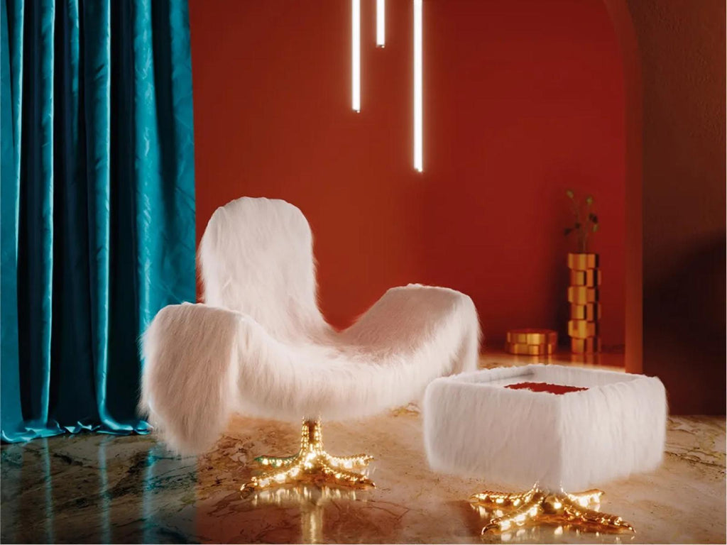 Cocky Adjustable Faux Fur Accent Chair with Polished Gold Base