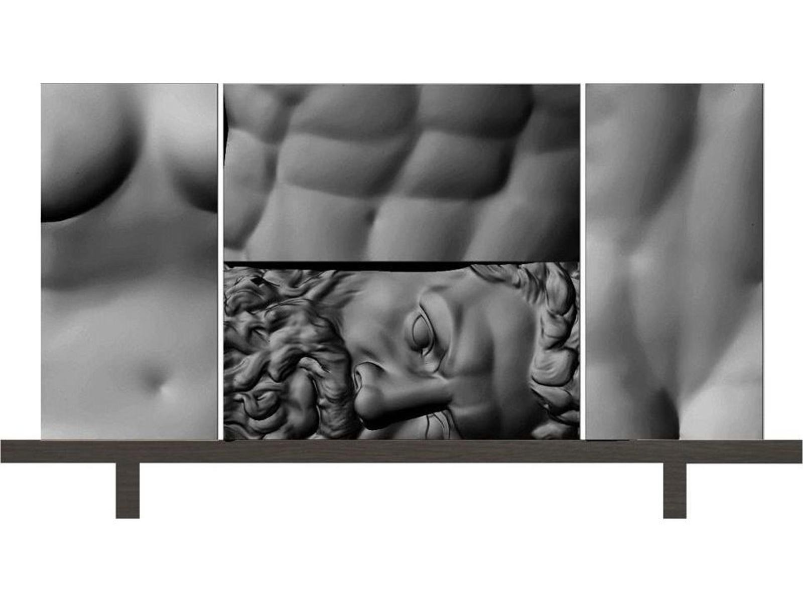 Ercole E Afrodite Sideboard with Oak Wood Base and Sculpted Relief Front