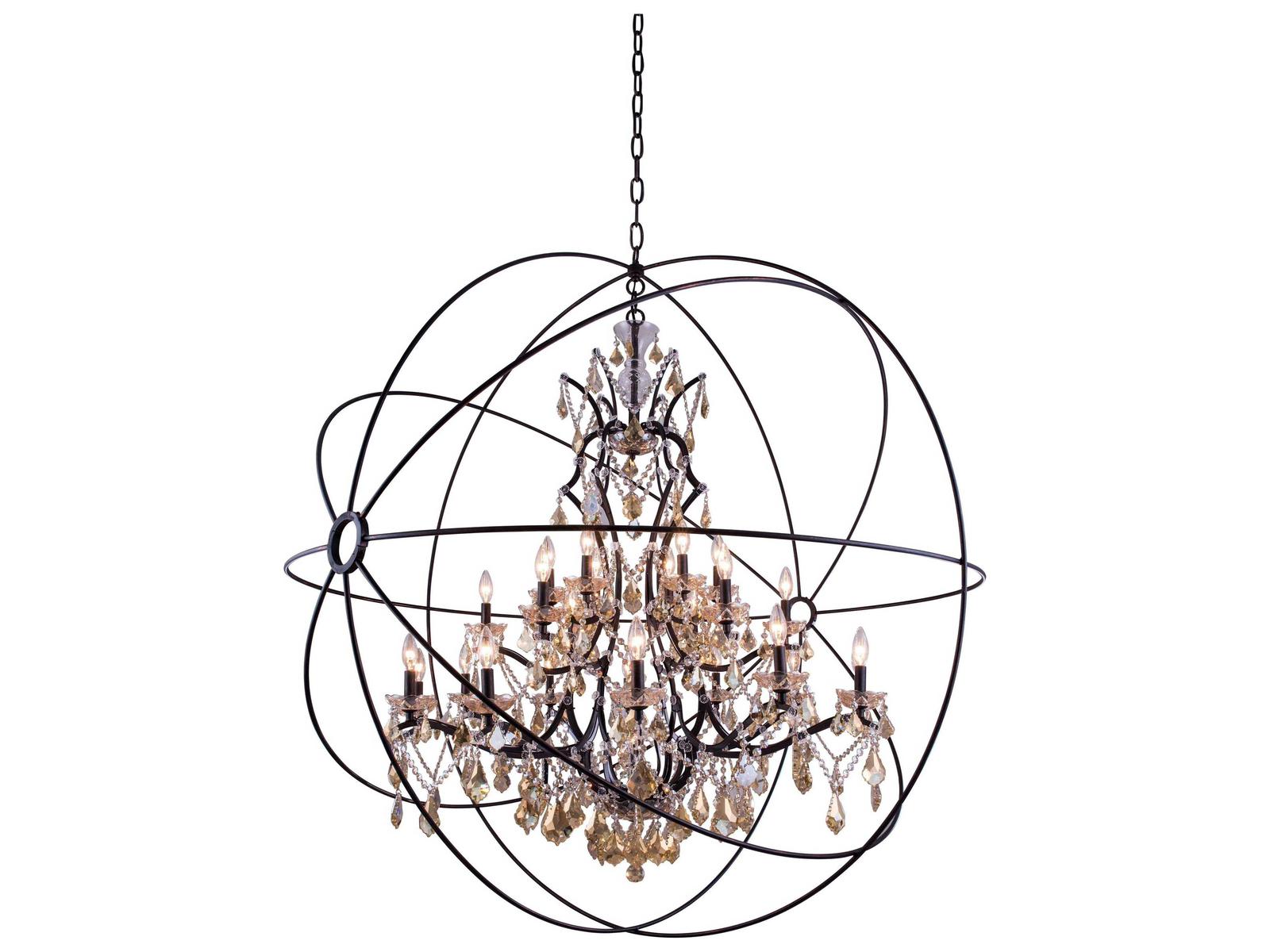 Elegant Lighting Geneva 25-Light Dark Bronze Crystal Chandelier with Golden Teak Royal Cut Crystals