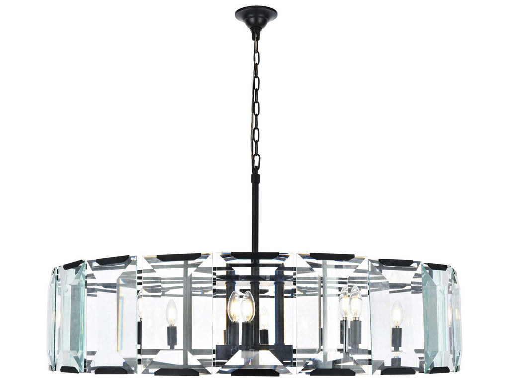 Elegant Lighting Monaco 10-Light Matte Black Clear Glass Drum Chandelier