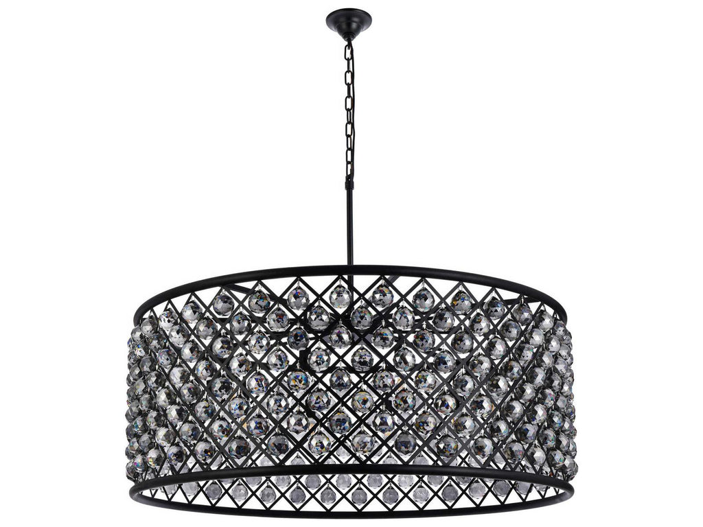 Elegant Lighting Madison 10-Light Matte Black Crystal Drum Chandelier