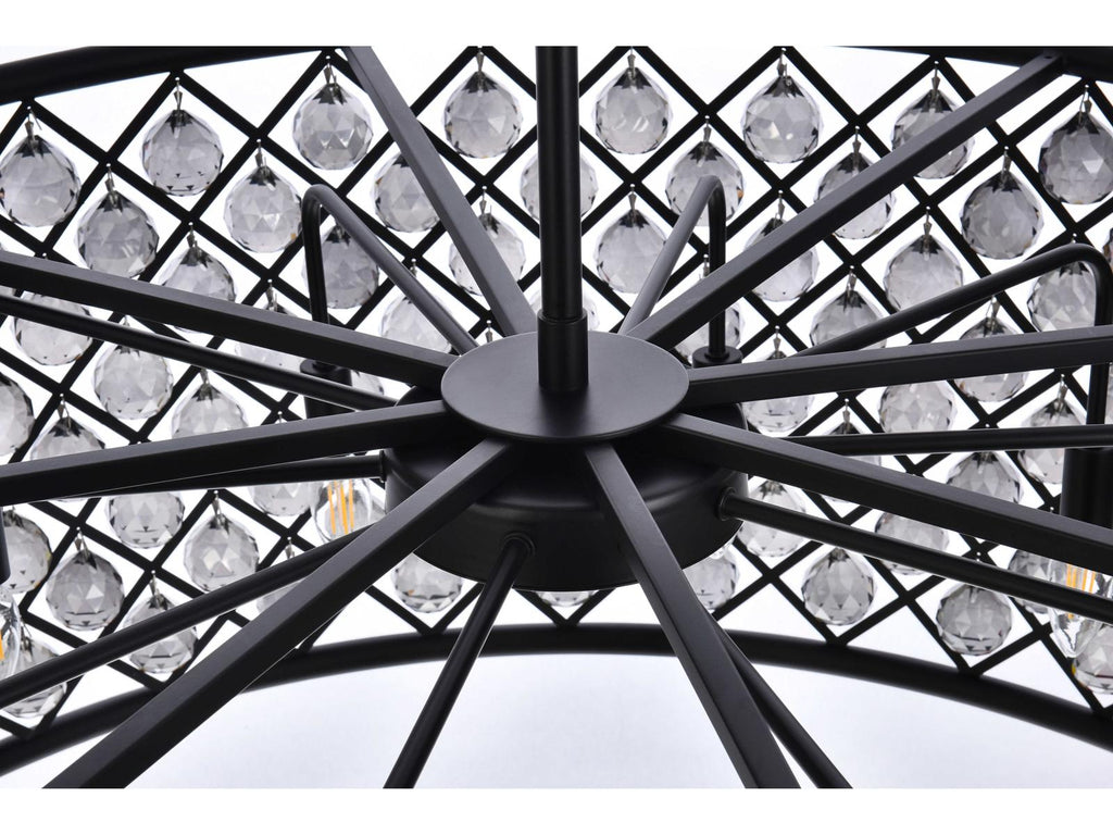 Elegant Lighting Madison 10-Light Matte Black Crystal Drum Chandelier