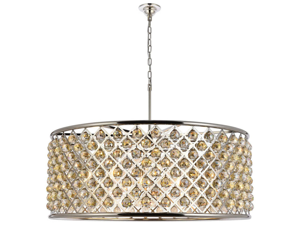 Elegant Lighting Madison 10-Light Crystal Drum Chandelier in Polished Nickel with Golden Teak Crystal