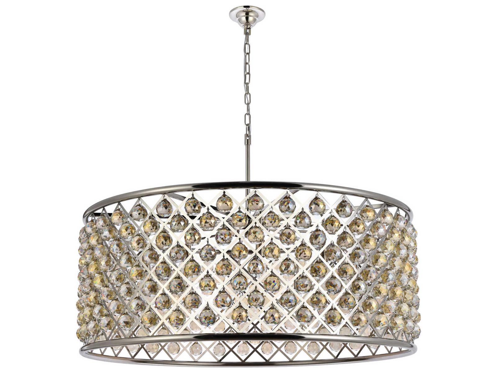 Elegant Lighting Madison 10-Light Crystal Drum Chandelier in Polished Nickel with Golden Teak Crystal