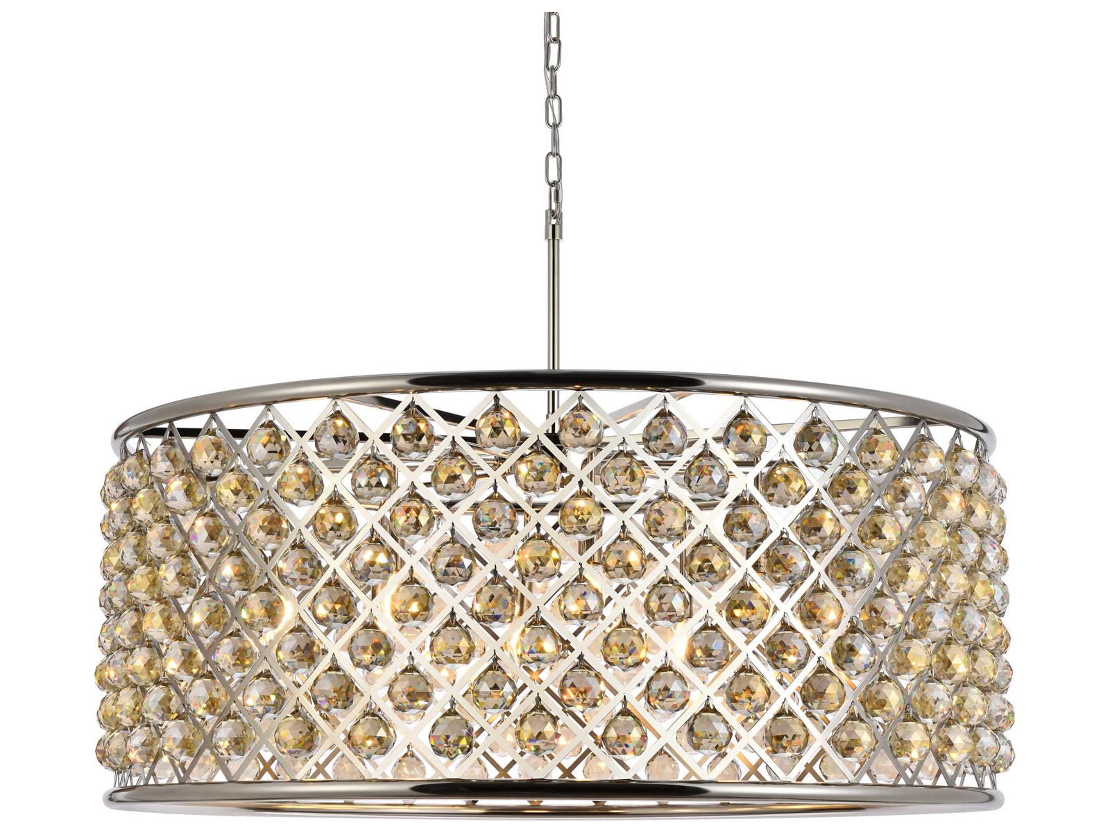 Elegant Lighting Madison 10-Light Crystal Drum Chandelier in Polished Nickel with Golden Teak Crystal
