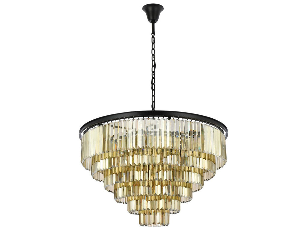 Elegant Lighting Sydney 33-Light Matte Black Gold Crystal Tiered Chandelier