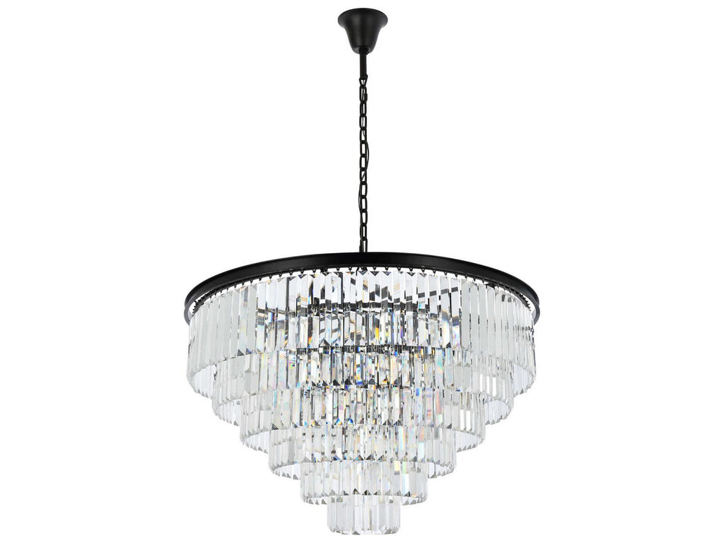 Elegant Lighting Sydney 33-Light Matte Black Tiered Chandelier with Clear Royal Cut Crystal