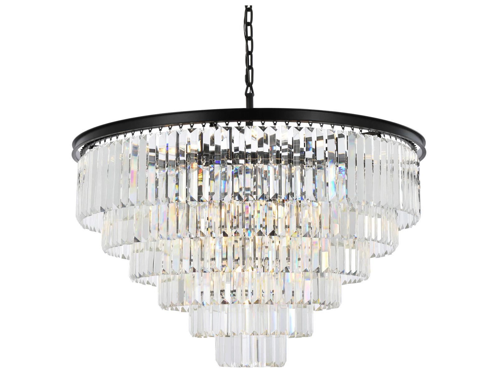 Elegant Lighting Sydney 33-Light Matte Black Tiered Chandelier with Clear Royal Cut Crystal