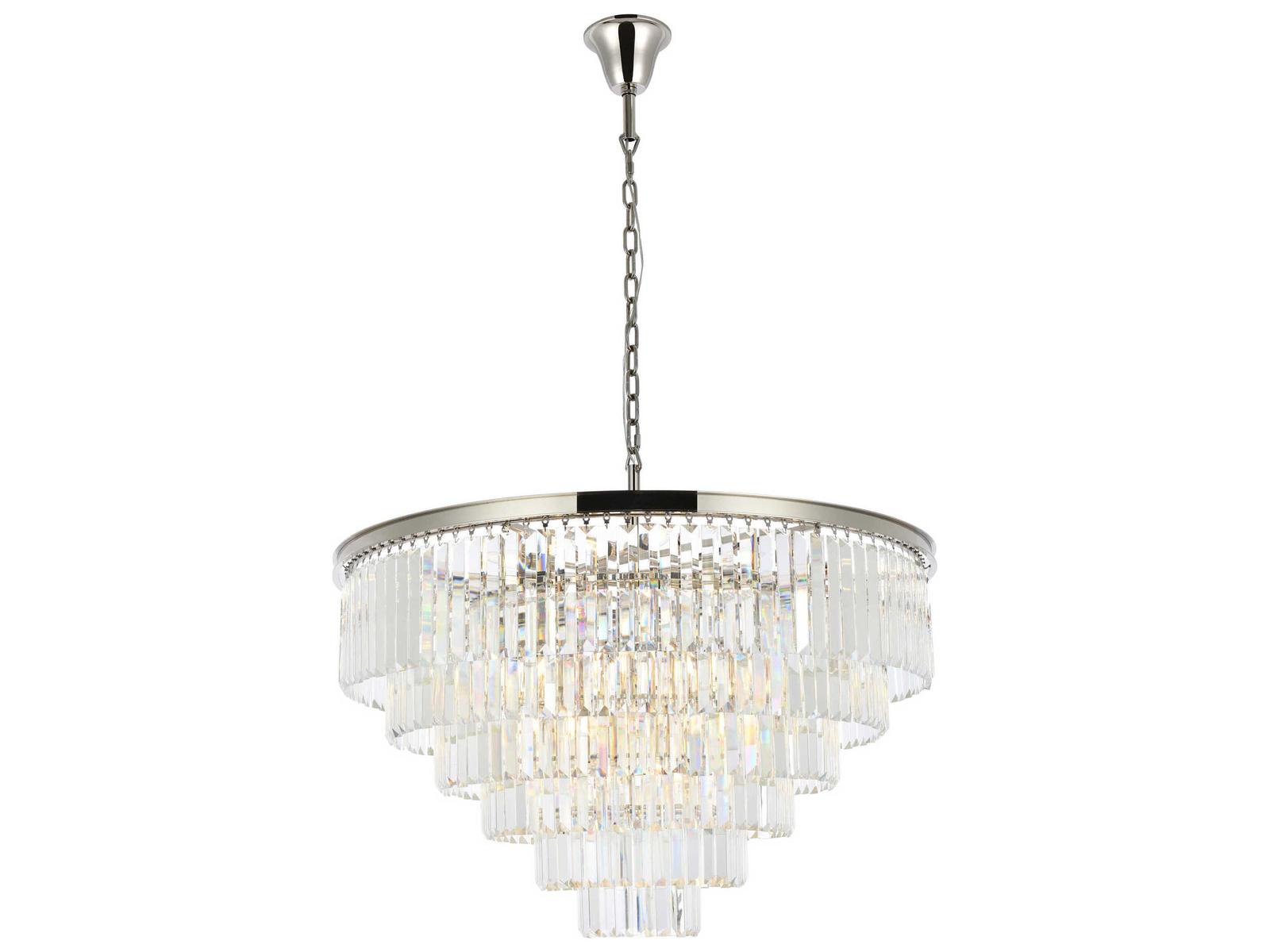 Elegant Lighting Sydney 33-Light Polished Nickel Clear Crystal Tiered Chandelier