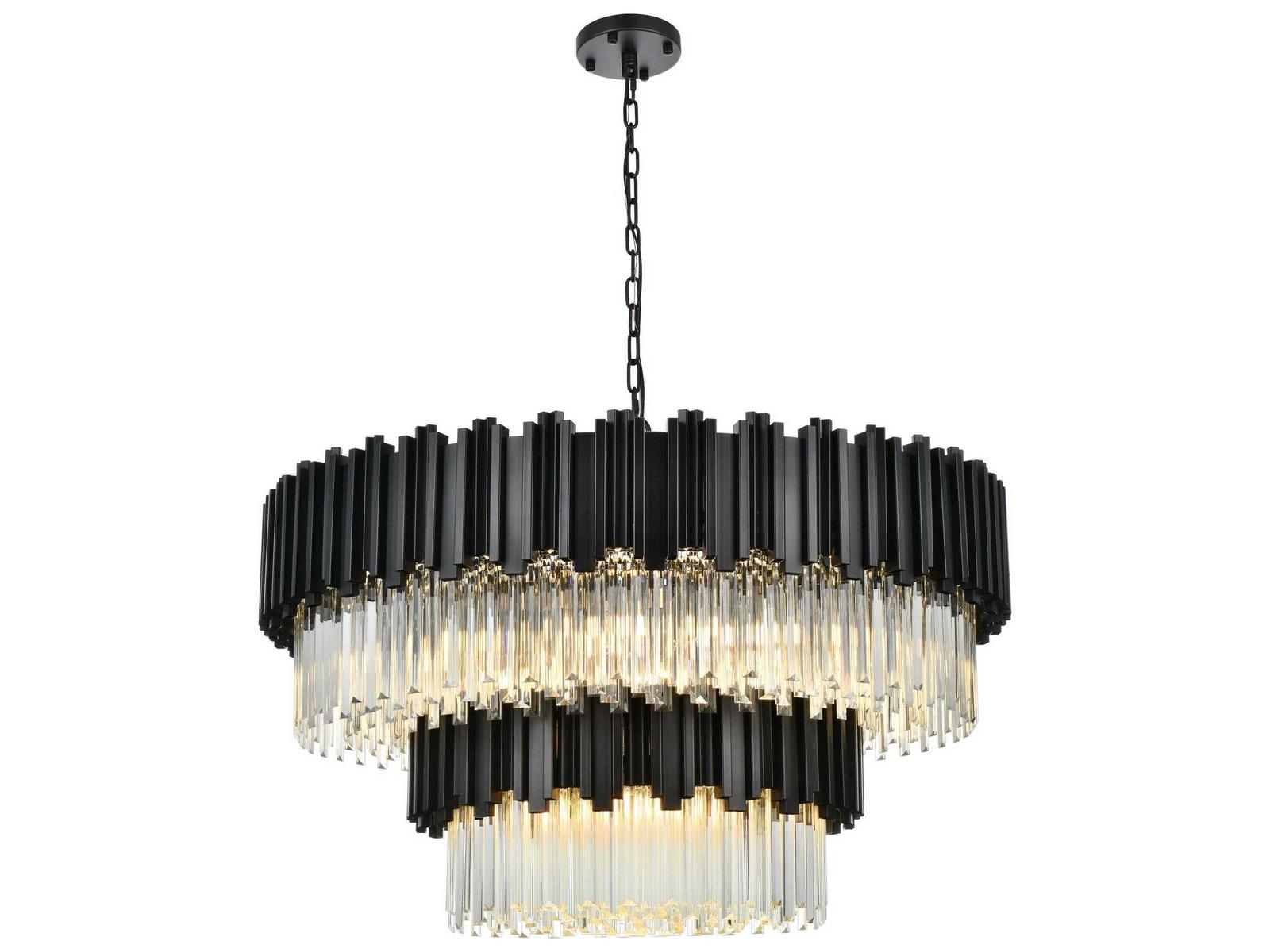 Elegant Lighting Willow 16-Light Black Drum Tiered Chandelier with Clear Glass