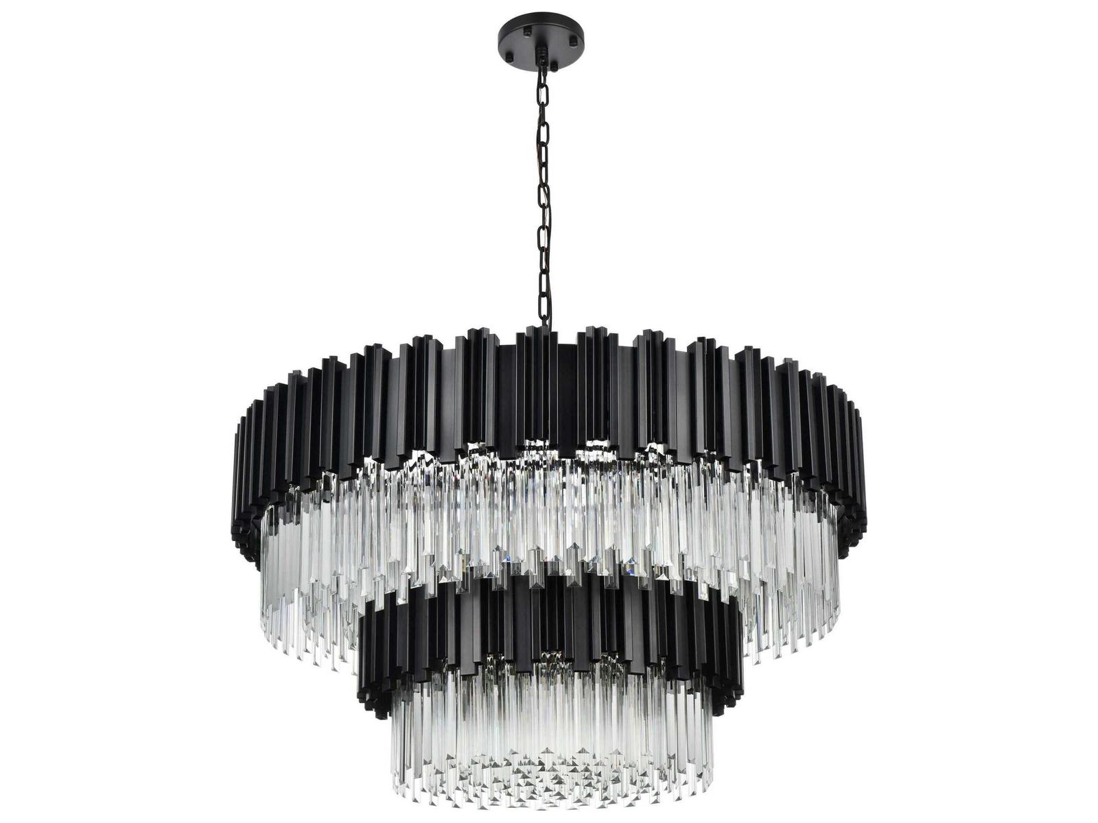 Elegant Lighting Willow 16-Light Black Drum Tiered Chandelier with Clear Glass
