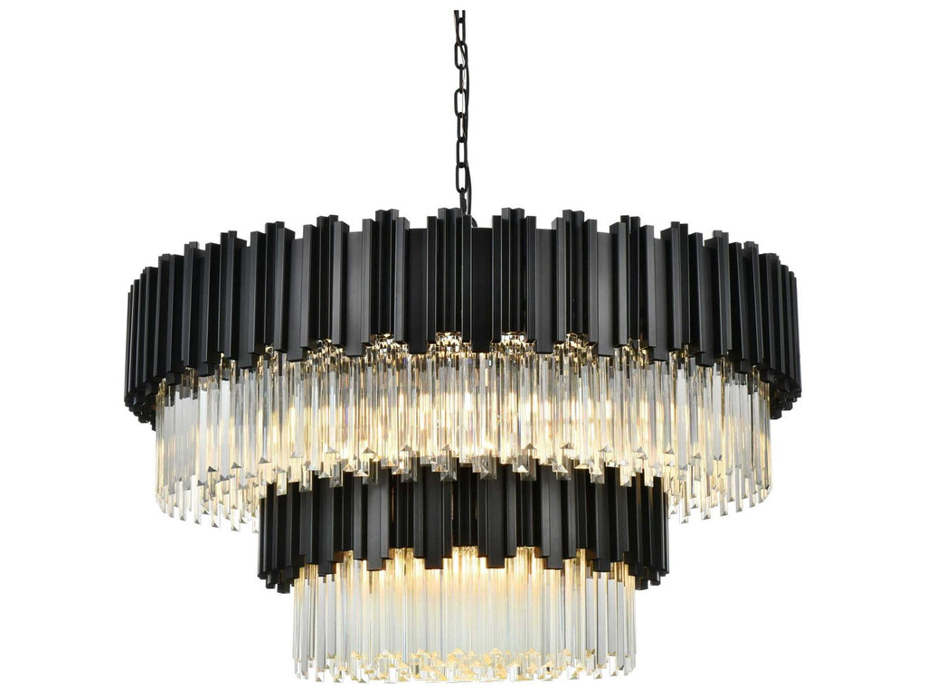 Elegant Lighting Willow 16-Light Black Drum Tiered Chandelier with Clear Glass