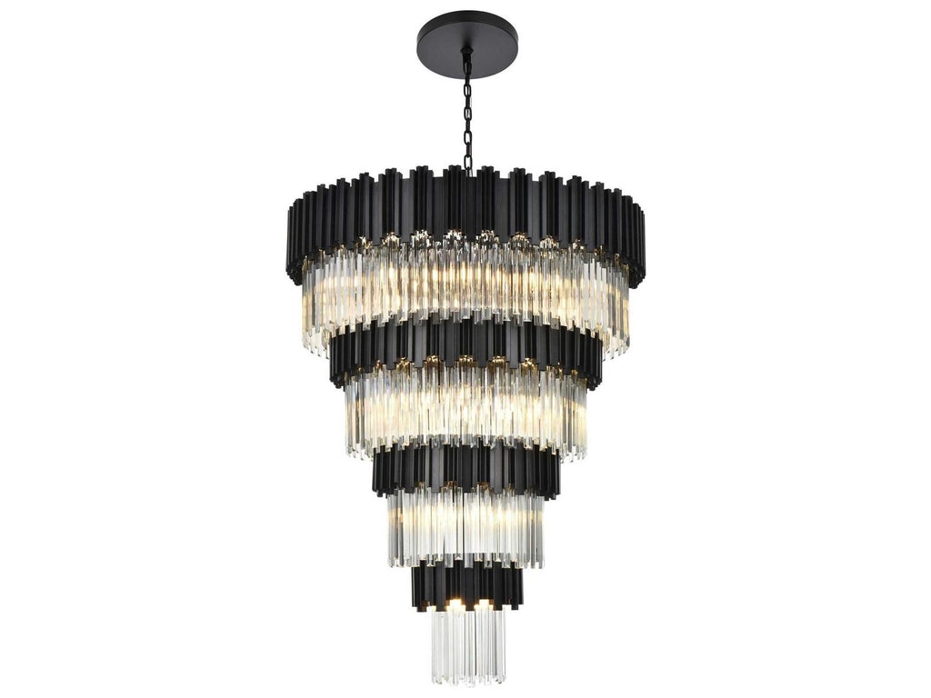 Elegant Lighting 27-Light Willow Tiered Chandelier in Black with Clear Glass