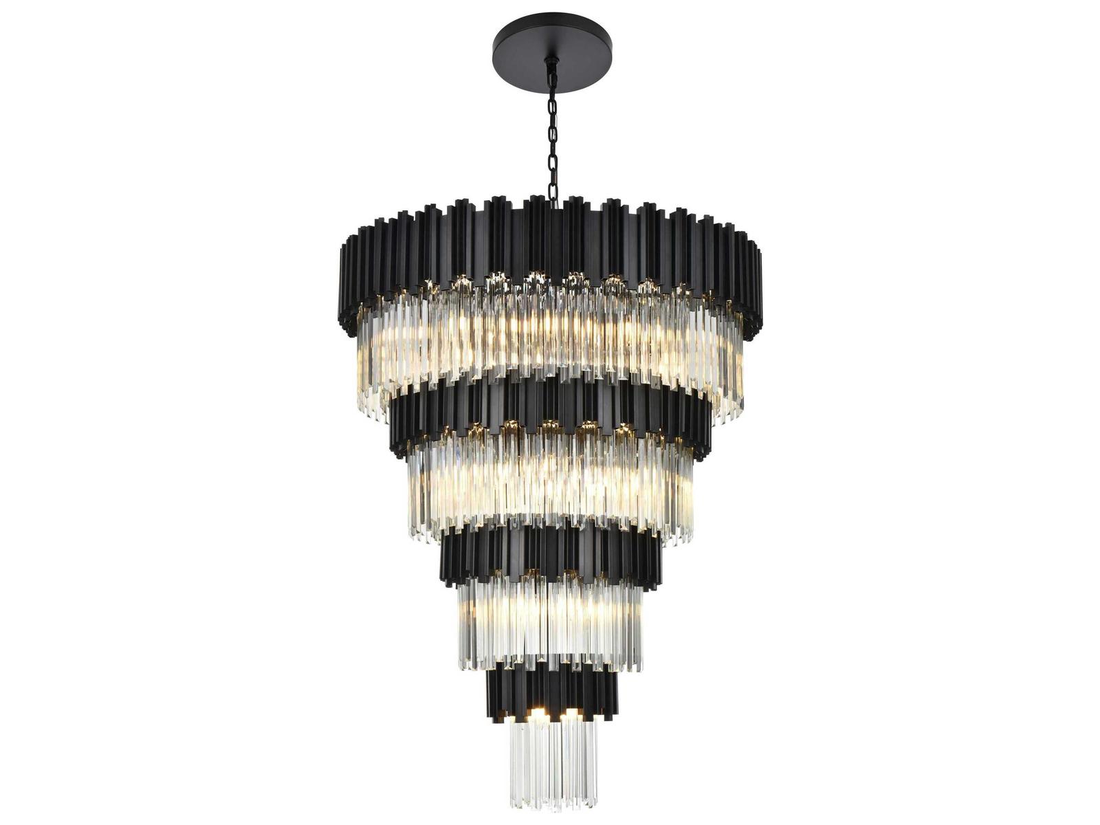 Elegant Lighting 27-Light Willow Tiered Chandelier in Black with Clear Glass
