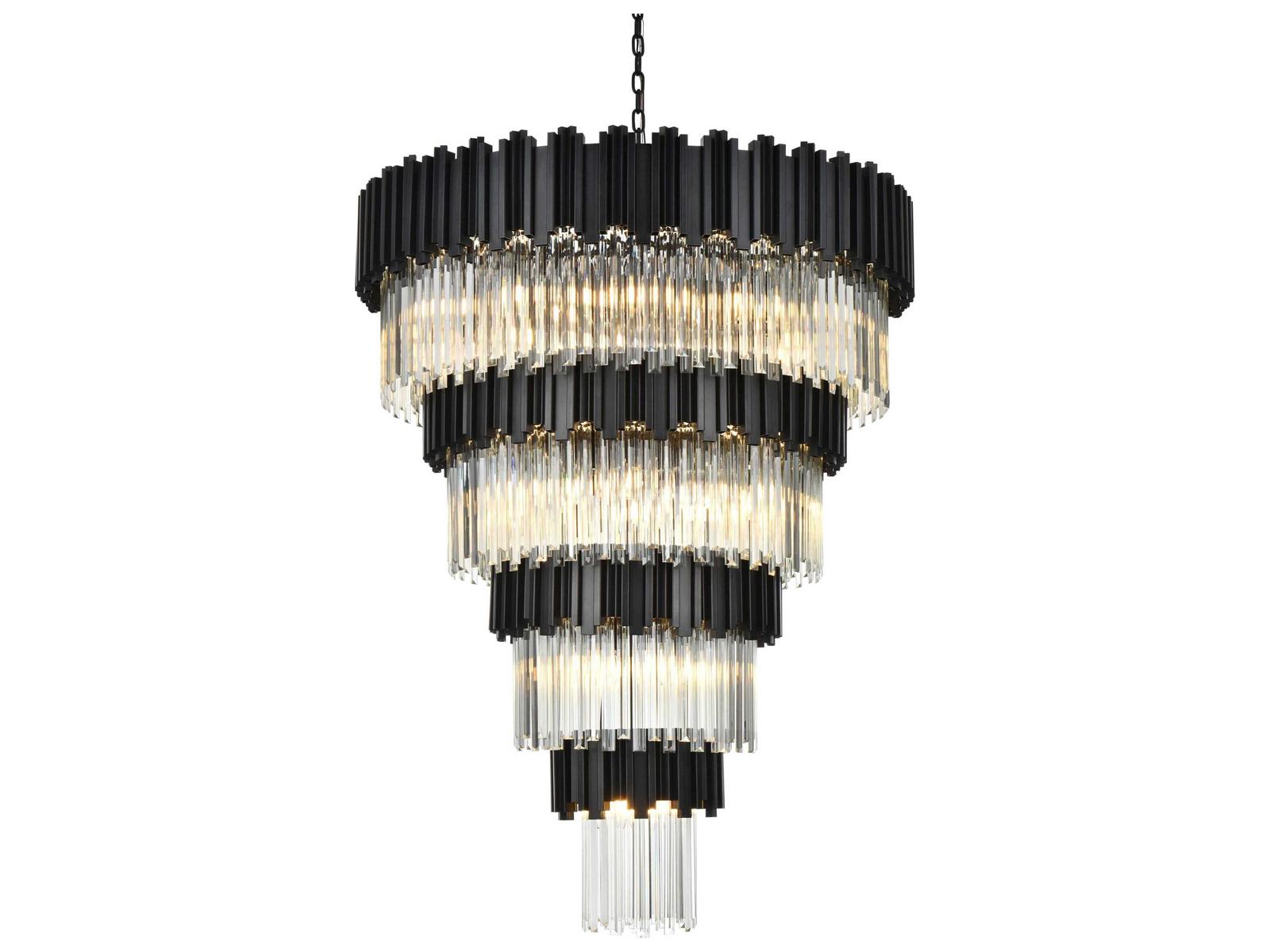 Elegant Lighting 27-Light Willow Tiered Chandelier in Black with Clear Glass